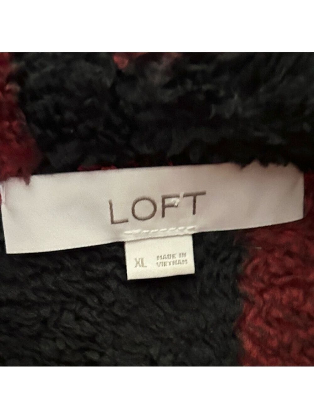 Loft Plush Fleece Buffalo Check Red and Black Plaid Funnel Neck Pullover XL - Picture 6 of 7